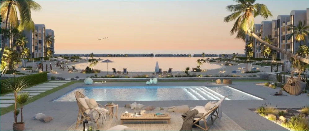 Sunset lagoon and beach view at Salt Marina
